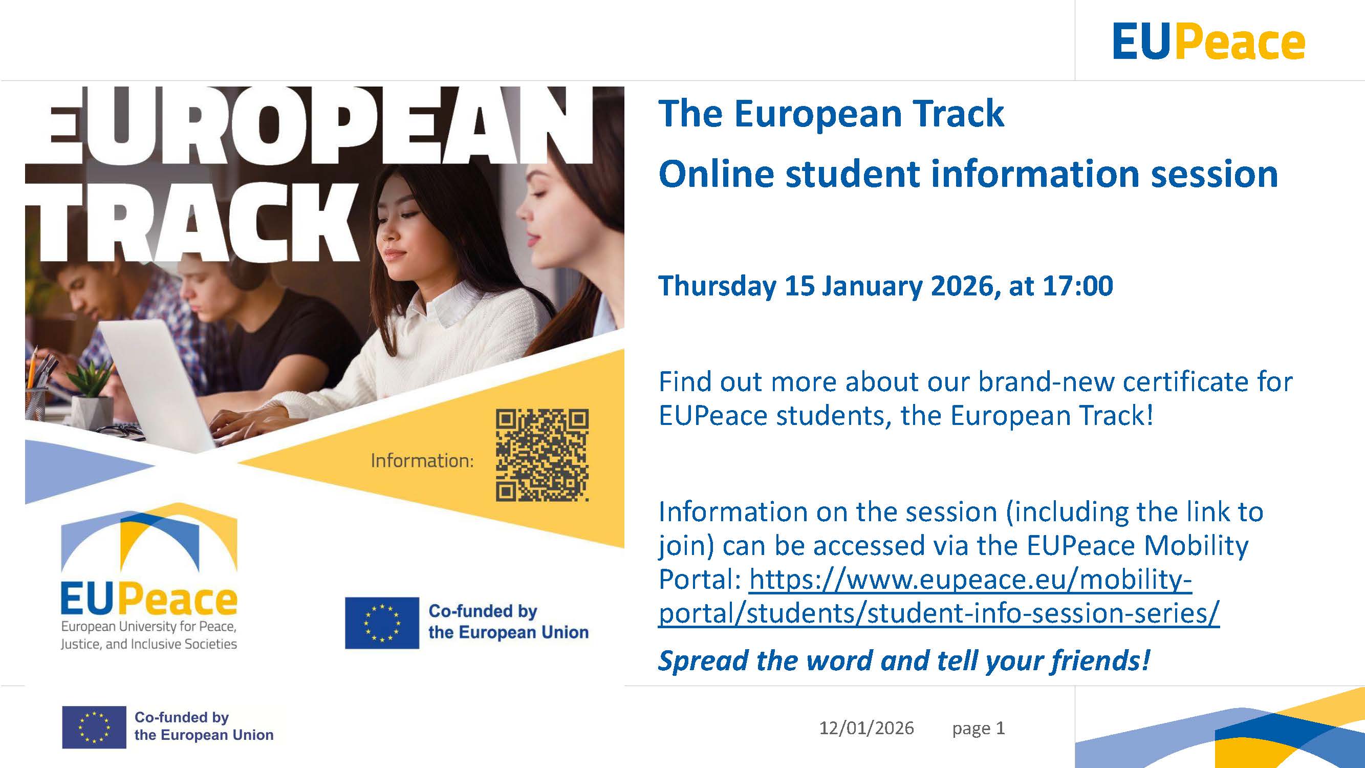 EUTrack Student information session advert 15 January